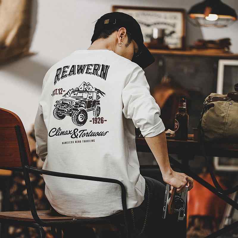 Tシャツ メンズ アメリカン レトロ ヘビーウェイト 長袖 クルーネック ビッグシルエット アルファベット プリント アウトドア カジュアル 抗菌 上質綿 春秋