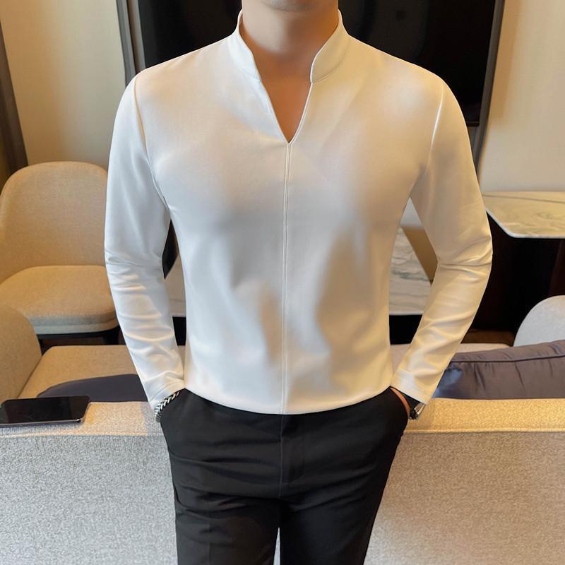 Tシャツ メンズ Vネック 長袖 無地 コットン混紡 シンプル カジュアル スリムフィット 韓国風 ライトラグジュアリー インナー アイロン不要 大人カジュアル 秋物