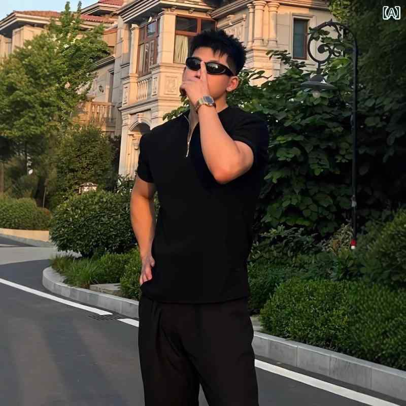 Tシャツ メンズ ヘンリーネック ヘビーウェイト 厚手 綿混 通気性 半袖 大きいサイズ ゆったり ビッグシルエット 肩幅強調 筋肉見え スタイルアップ スポーツ トレーニング アメカジ 夏物