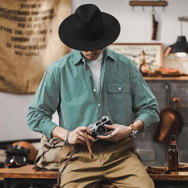 シャツ メンズ 形態安定 薄手 ミントカラー 定番 ストライプ柄 春秋 ゆったり カジュアル 長袖 グリー..