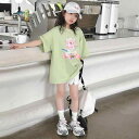 Tシャツ キッズ 女の子 吸汗速乾 綿 コットン 半袖 夏物 ゆったり 韓国風 キャラクター プリント おしゃれ かわいい ジュニア 丸首 トップス