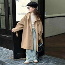 トレンチコート 女の子 韓国風 春秋 ロング丈 ゆったり 襟付き おしゃれ 高学年向け キッズ 長袖 綿混 無地 カジュアル シングルボタン