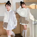 ガールズ セットアップ 女の子 ジュニア 白 ブラウス プリーツスカート 2点セット スクール風 制服風 入学式 卒業式 通学 フォーマル コットン 柔らか 長袖 春秋