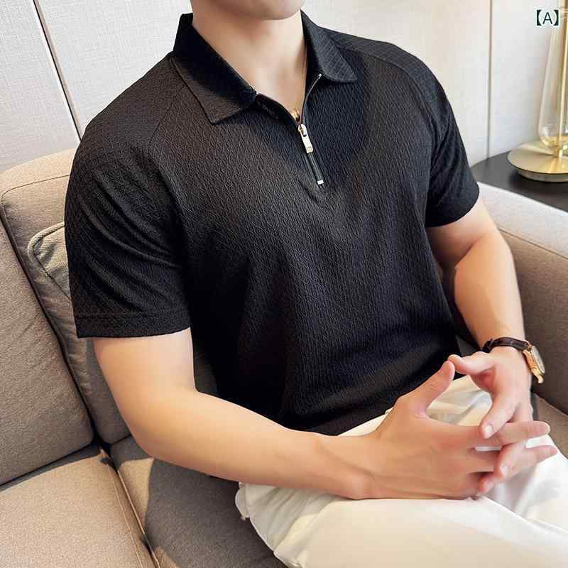 ポロシャツ メンズ 接触冷感 ハーフジップ サッカー生地 メッシュ 格子柄 半袖 Tシャツ ゆったり オーバーサイズ カジュアル 部屋着 切り替え 春夏