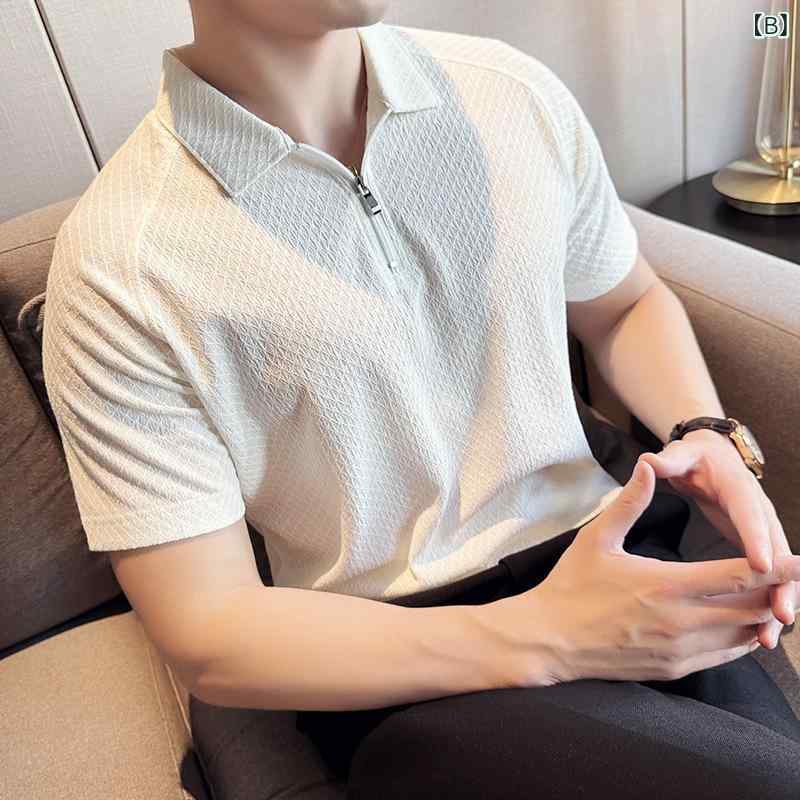 ポロシャツ メンズ 接触冷感 ハーフジップ サッカー生地 メッシュ 格子柄 半袖 Tシャツ ゆったり オーバーサイズ カジュアル 部屋着 切り替え 春夏