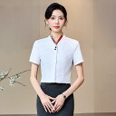 シャツ レディース 半袖 Vネック 白 無地 形態安定 スリムフィット ポリエステル 春夏 オフィス 事務服 ホテル 飲食店 サービス業 制服 ユニフォーム 通勤 上品