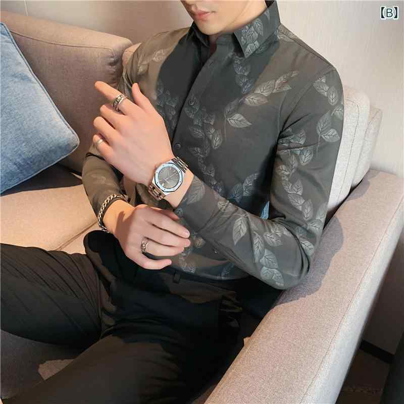 シャツ メンズ 花柄プリント 長袖 スリムフィット ビジネスカジュアル カジュアル オフィス タウンユース おしゃれ 韓国風 春秋 ポリエステル素材