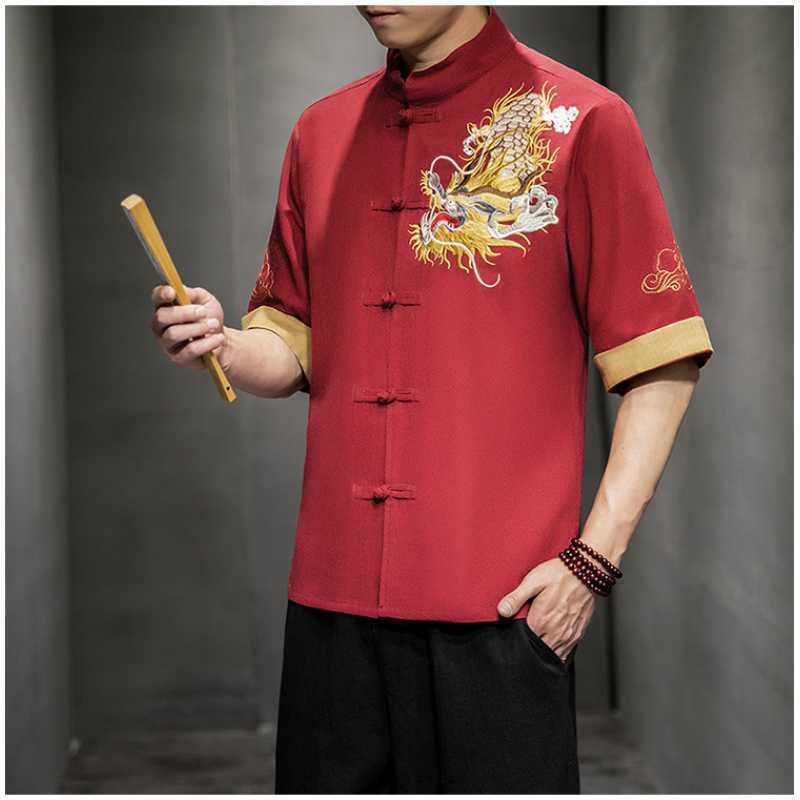 シャツ メンズ SPA サロン マッサージ エステ 施術 ユニフォーム 制服 七分袖 刺繍 スリムフィット 綿混 ポリエステル 大きいサイズ 業務用 作業着 整体 接客 黒 白 ベージュ 赤