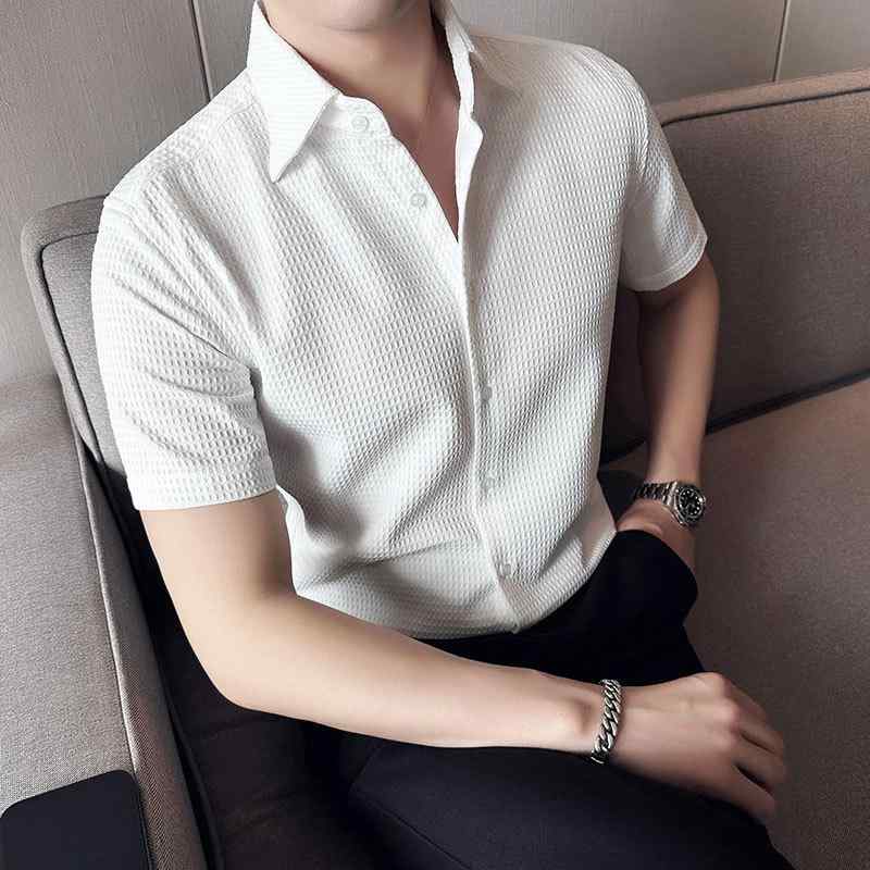 シャツ メンズ 半袖 春夏 ドレープ感 ワッフル生地 トレンド スタイリッシュ イージーケア カジュアル ..