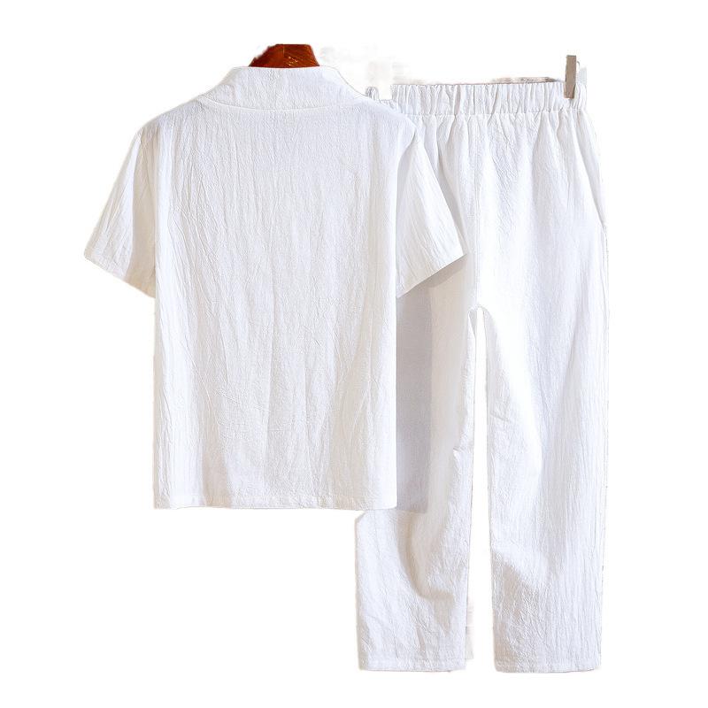 セットアップ メンズ 中華風 漢服 唐装 夏 リネンライク 半袖Tシャツ 九分丈パンツ 2点セット 涼しい 部屋着 ルームウェア カジュアル ゆったり リラックス