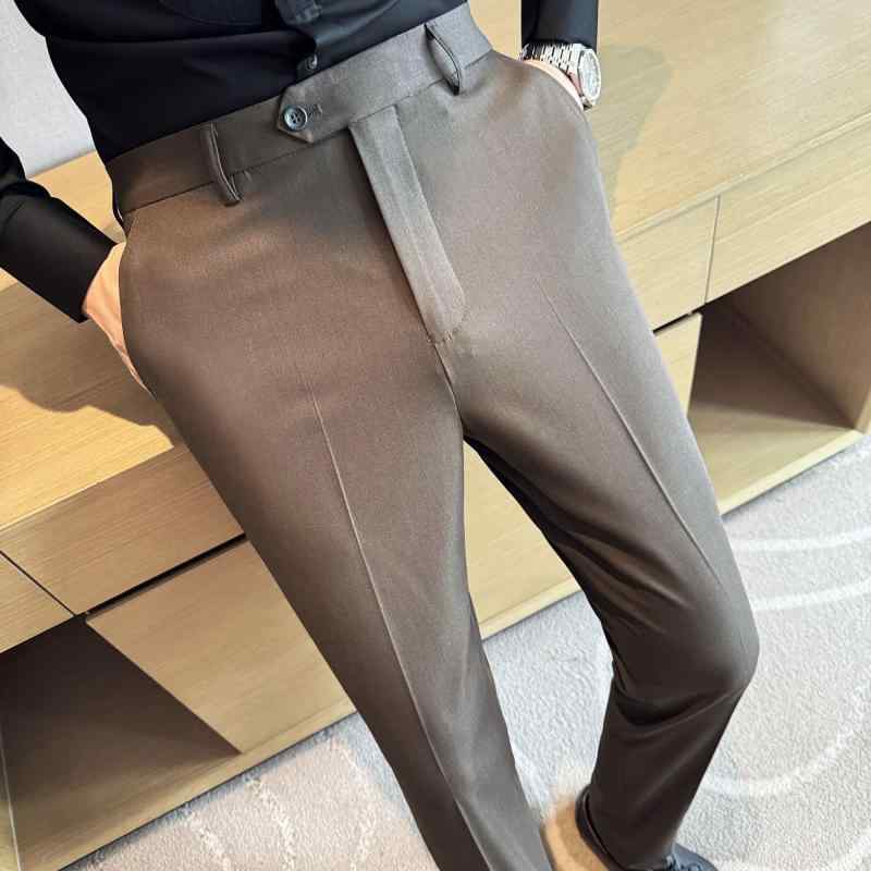 高級感 スリムフィット テーパード スラックス メンズ ビジネスカジュアル オフィス 通勤 春用 ポリエステル混紡 黒 グリーングレー チャコールグレー カジュアルパンツ