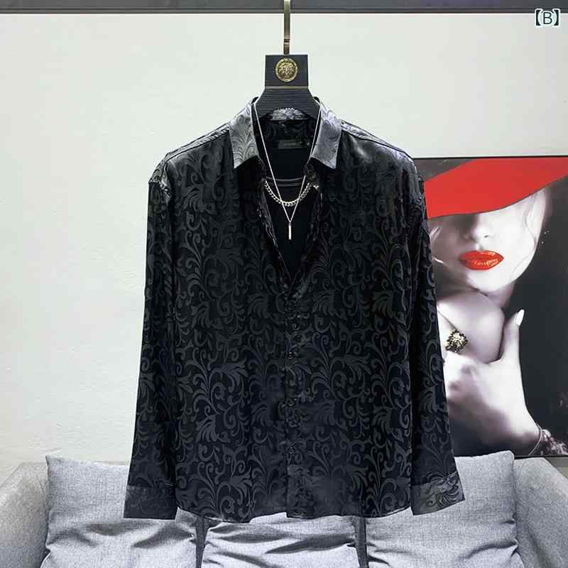 シャツ メンズ 長袖 ドレープ感 とろみ ゆったり オーバーサイズ 裏起毛 暖かい 総柄 プリント 韓国ファッション きれいめ カジュアル ストリート 白 黒 秋 冬