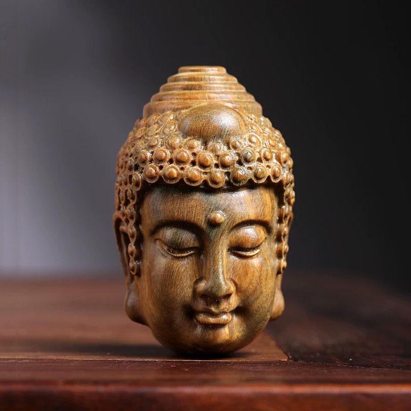 木彫り メンズ 緑檀 仏魔一念 両面仏頭 掌サイズ 持ち運び 鑑賞用 握り物 ペンダント 手彫り 研磨仕上げ(4)