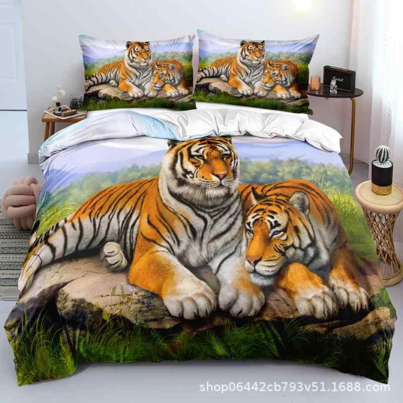 布団カバーセット 3Dデジタルプリント 虎柄 アニマルデザイン ポリエステル素材 綾織り シングル セミダブル ダブル クイーン キングサイズ対応 モダン 寝室...