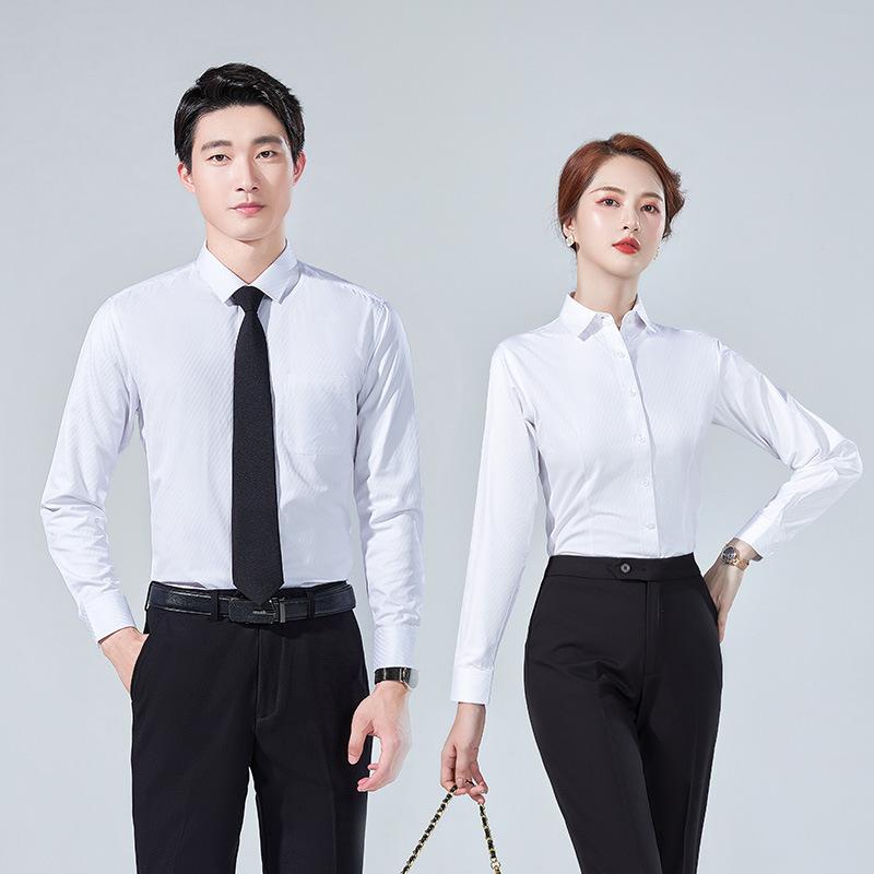 シャツ メンズ レディース ユニセックス ストライプ 長袖 ノーアイロン 形態安定 形状記憶 ワイシャツ ビジネス オフィス 通勤 仕事 制服 フォーマル スリムフィット 定番 綿混 ポリエステル混