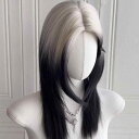 COSウィッグ 男女兼用 黒白 ツートンカラー マレットヘア フルウィッグ グラデーション 耐熱 ふんわり アニメ コスプレ 撮影用