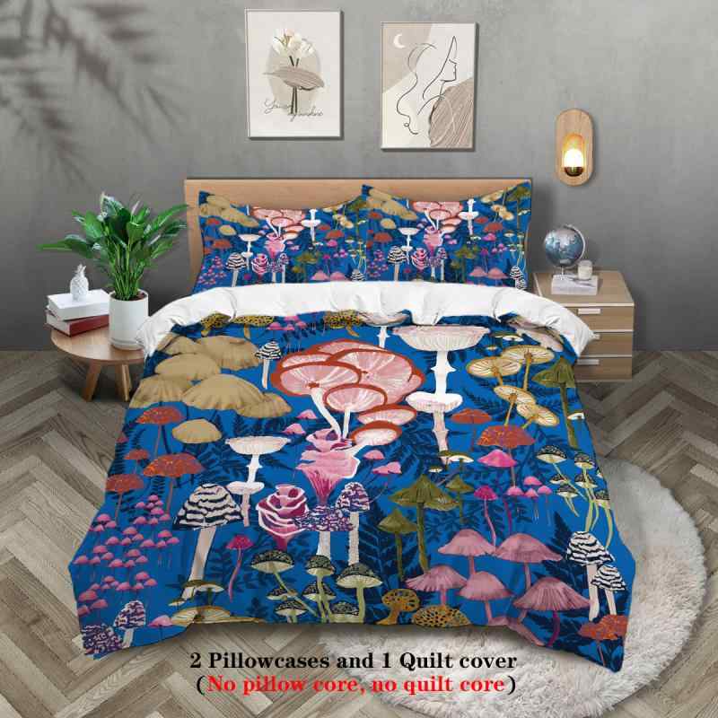 布団カバー 北欧風 3Dデジタルプリント 植物 花 キノコ柄 ピーチスキン加工 ポリエステル 速乾 洗濯可 ..