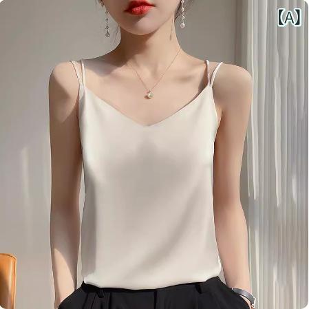 キャミソール レディース ストレッチ 美背 アセテート サテン風 シルク調 インナー トップス ゆったり ..