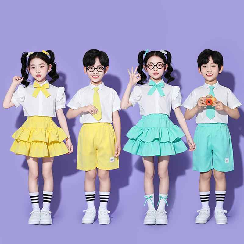 Miscellaneous Goods, Small Goods - キッズ ダンス衣装 子供服 発表会 運動会 体育祭 合唱 チアガール ユニフォーム 小学生 幼稚園 卒園式 卒業式 綿100% 半袖シャツ ショートパンツ スカート 男女兼用