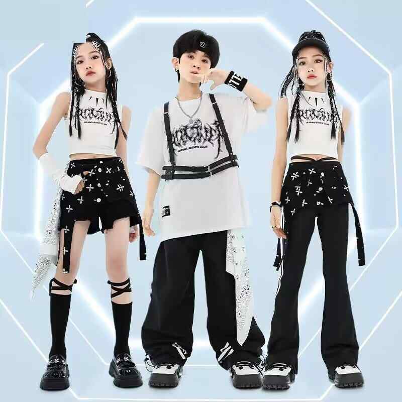 ダンスウェア キッズ ストリートダンス ヒップホップ ジャズダンス 発表会 ステージ衣装 練習着 男女兼用 ポリエステル素材 セットアップ フレアパンツ
