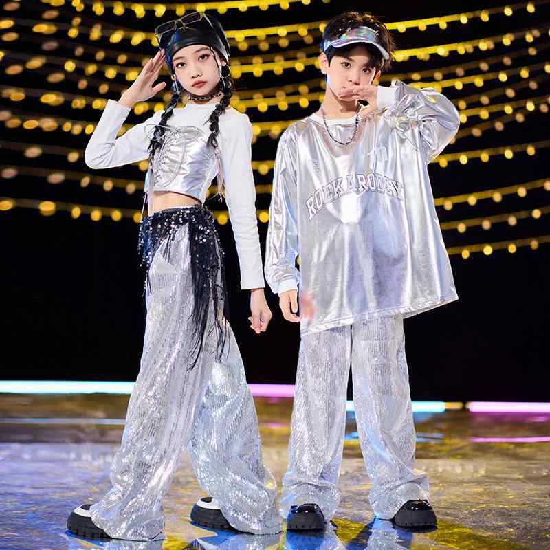 楽天モズラボダンス衣装 女の子 キッズ 子供用 ジャズダンス ストリートダンス ヒップホップ スパンコール キラキラ 光沢感 かっこいい おしゃれ トレンド ダンスウェア 発表会 ステージ衣装 練習着
