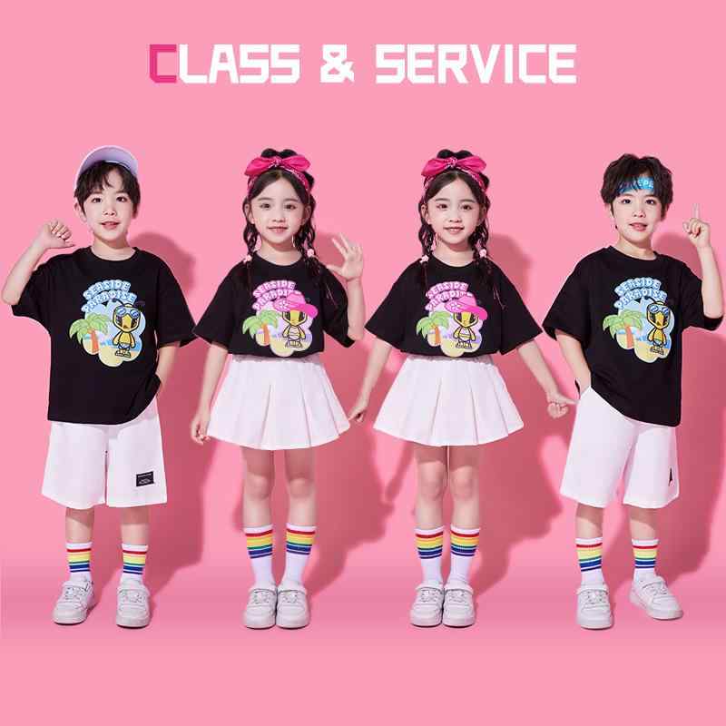 キッズ 子供服 男女兼用 チアリーダー 応援団 衣装 小学生 幼稚園 ダンス 発表会 運動会 かわいい コットン素材 柔らかい 肌触り 通気性 夏用