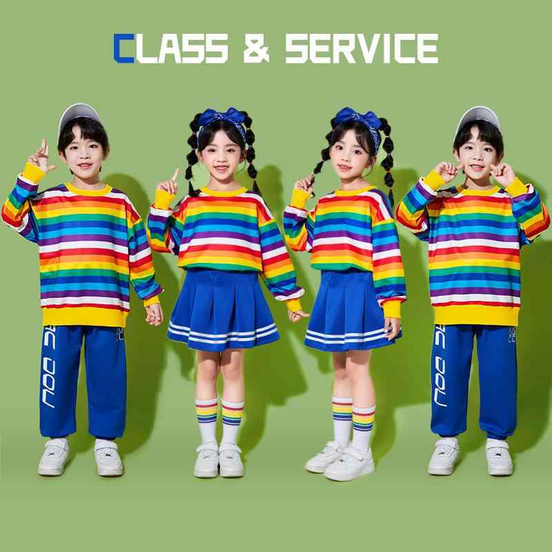 キッズ ダンスウェア 子供 男女兼用 小学生 幼稚園 運動会 開会式 団体発表 チームウェア クラス服 チアダンス 発表会衣装 柔らかい ポリエステル スポーツ オールシーズン