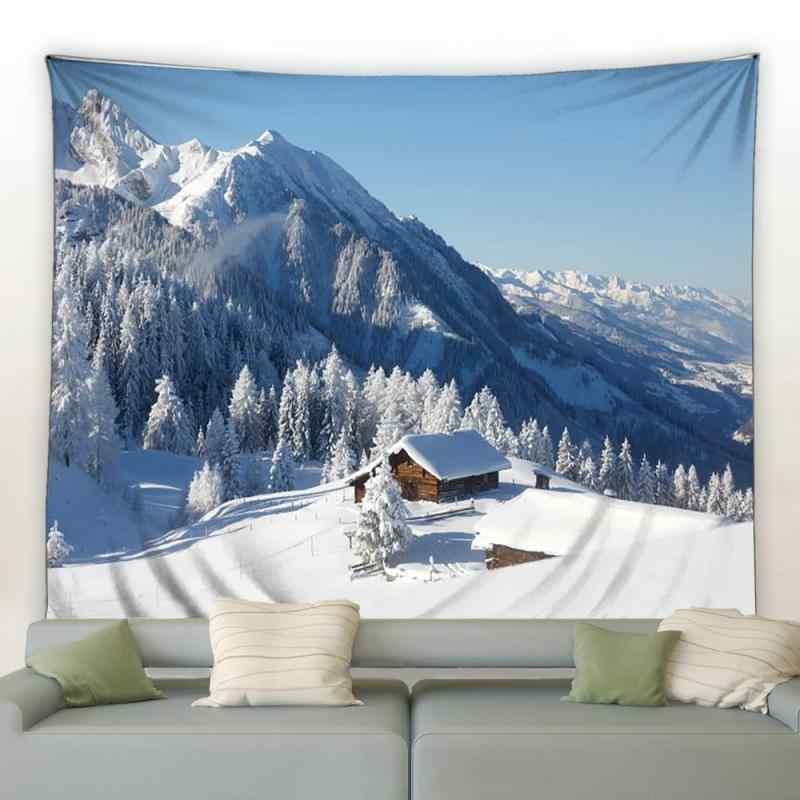 タペストリー 冬の森 白い雪景色 自然風景 壁掛け ポリエステル製 ヨーロピアン スタイル リビング 寝室 書斎 ダイニング インテリア ウォールデコレーション 背景幕