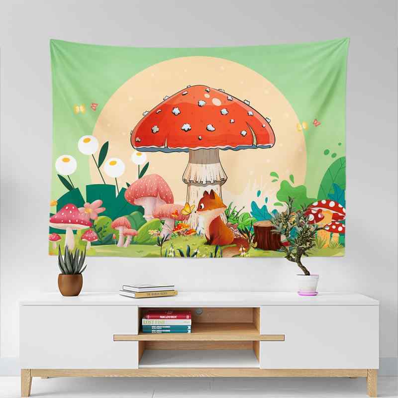 タペストリー きのこ 幻想的な植物柄 ポリエステル製 デジタル転写プリント オーダーメイド リビングルーム 寝室 書斎 子供部屋 壁飾り 背景布