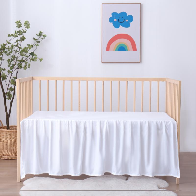 ベッドスカート キッズ 子供用 防塵 滑り止め 無地 ホワイト フリル ポンポン付き 合成繊維 マットレス..