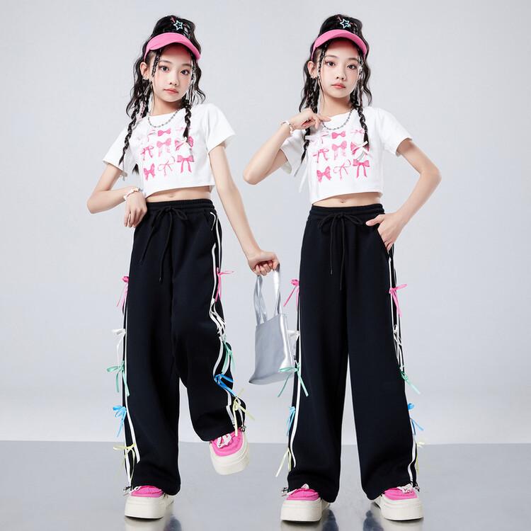 ジャズダンス衣装 キッズ 女の子 半袖 ショート丈 へそ出し スウィート&amp;クール ポリエステル素材 発表会 舞台 レッスン ダンスウェア