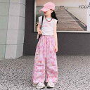 ダンス 衣装 女の子 キッズ ジャズダンス セットアップ 半袖 速乾 ポリエステル ストリート クール カーゴパンツ 上下セット 発表会 レッスン着 夏
