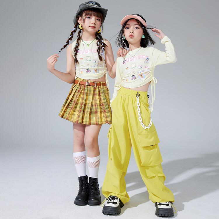 ダンスウェア キッズ 女の子 ガールズ ジャズダンス ヒップホップ ストリートダンス 衣装 半袖 2点セット カラフル ポップ トレンド 発表会 練習着 舞台 ジュニア ポリエステル素材