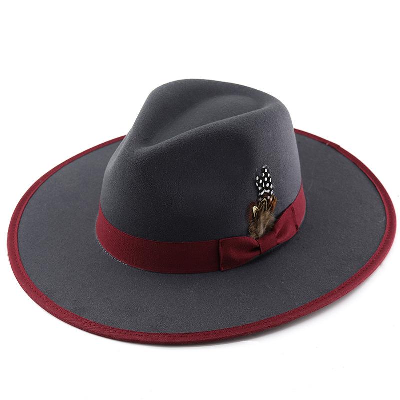 フェルトハット 男女兼用 UVカット 通気性 つば広 反りつば パイピング ウール混 上品 クラシック カジュアル