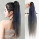ウィッグ レディース ポニーテール ロングストレート クリップ式 ワンタッチ 3色グラデーション 耐熱ファイバー ナチュラル質感 ハイポニー 自然なつけ心地 ブラウン ブラック グレー アッシュブルー