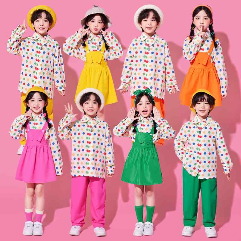 キッズ ダンス衣装 男の子 女の子 男女兼用 チアリーダー 発表会 合唱 運動会 幼稚園 小学生 団体服 舞台衣装 ポリエステル 軽量 速乾性 イベント