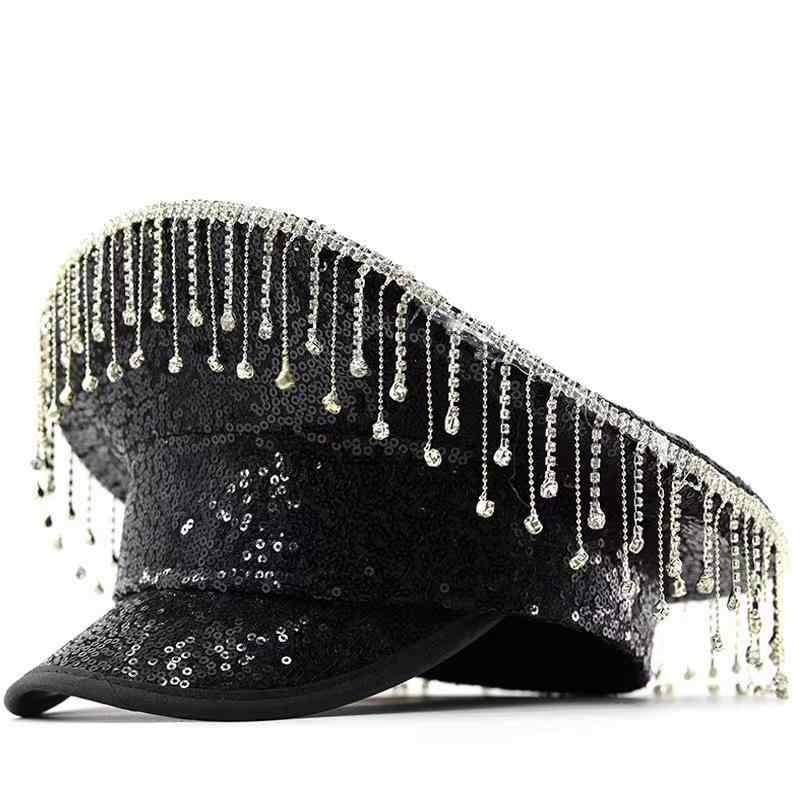 海軍帽 レディース スパンコール タッセル フラットバイザー つば広 ポリエステル素材 ウェディング パ..