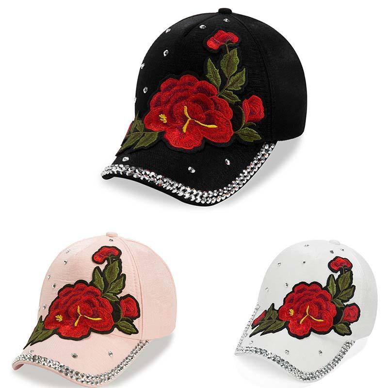 ベースボールキャップ レディース UVカット 紫外線対策 日よけ 牡丹 花柄 刺繡 ラインストーン キラキ..