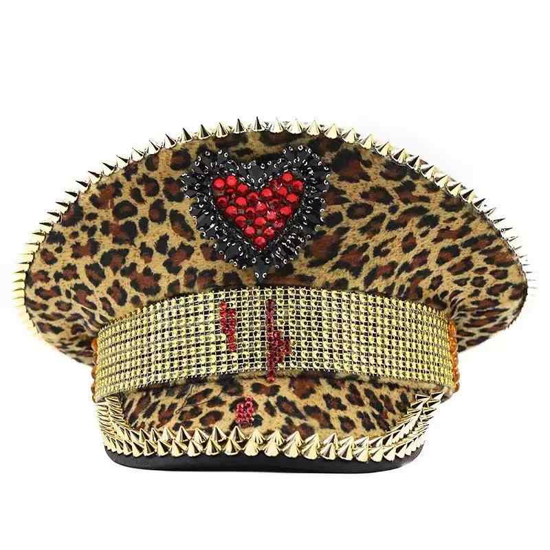 キャップ レディース ヒョウ柄 スタッズ 個性的 フラットブリム トレンド ラインストーン ポリエステル..