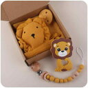 ベビー用品 新生児 乳幼児 かわいい ライオン 歯固め シリコン ブナ材 コットン おしゃぶりタオル おしゃぶりホルダー おもちゃ 5点セット 出産祝い ギフト...