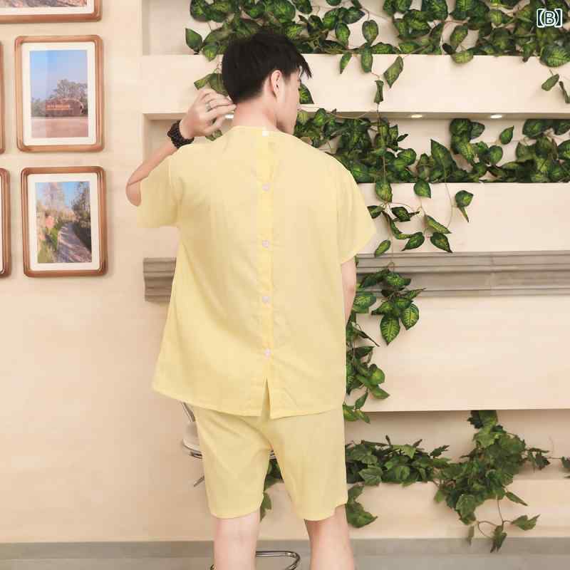 モズラボの施術着 男女兼用 綿100% 前後開閉 半袖 ショート丈 艾灸 鍼灸 カッピング 温熱療法 リラックスウェア ゆったり サロン向け 治療院 ユニフォーム｜アングル3