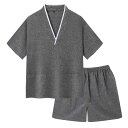 ルームウェア メンズ レディース 男女兼用 苧麻 シワになりにくい しっかりした生地 セットアップ パジャマ リラックスウェア 部屋着 七分袖 ショートパンツ ...