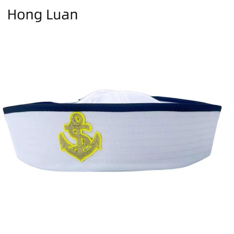 セーラーハット ユニセックス 男女兼用 錨アイコン 刺繡 ポリエステル 欧米風 フラットトップ ワイドブ..