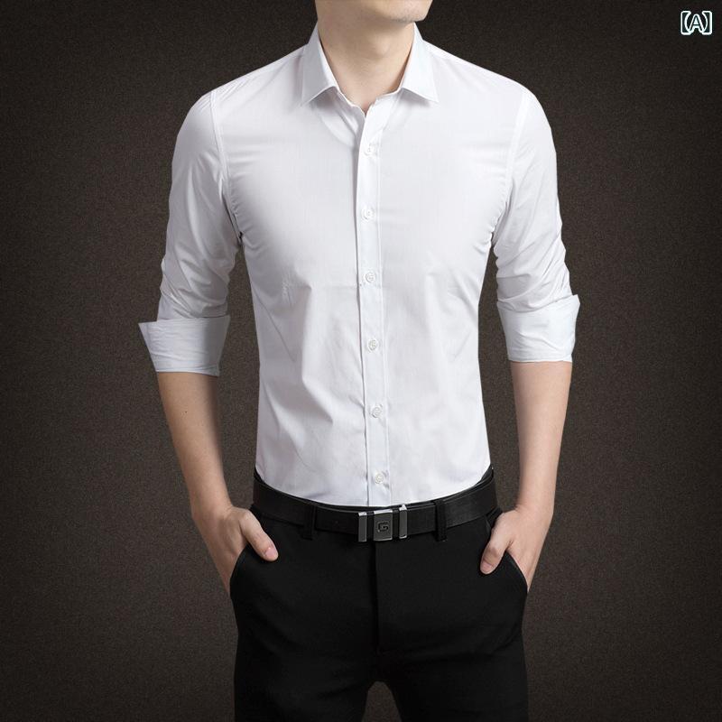 シャツ メンズ 長袖 スリムフィット 無地 ビジネス カジュアル 襟付き 綿混素材 大きいサイズ対応 オールシーズン 通勤 通学(x2)