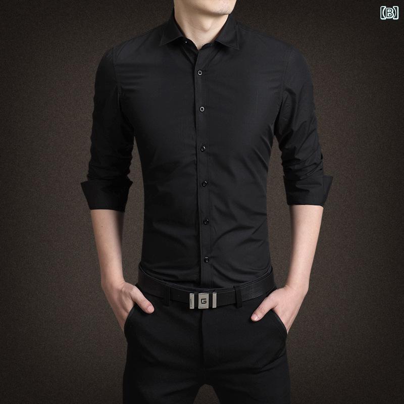シャツ メンズ 長袖 スリムフィット 無地 ビジネス カジュアル 襟付き 綿混素材 大きいサイズ対応 オールシーズン 通勤 通学(x2)