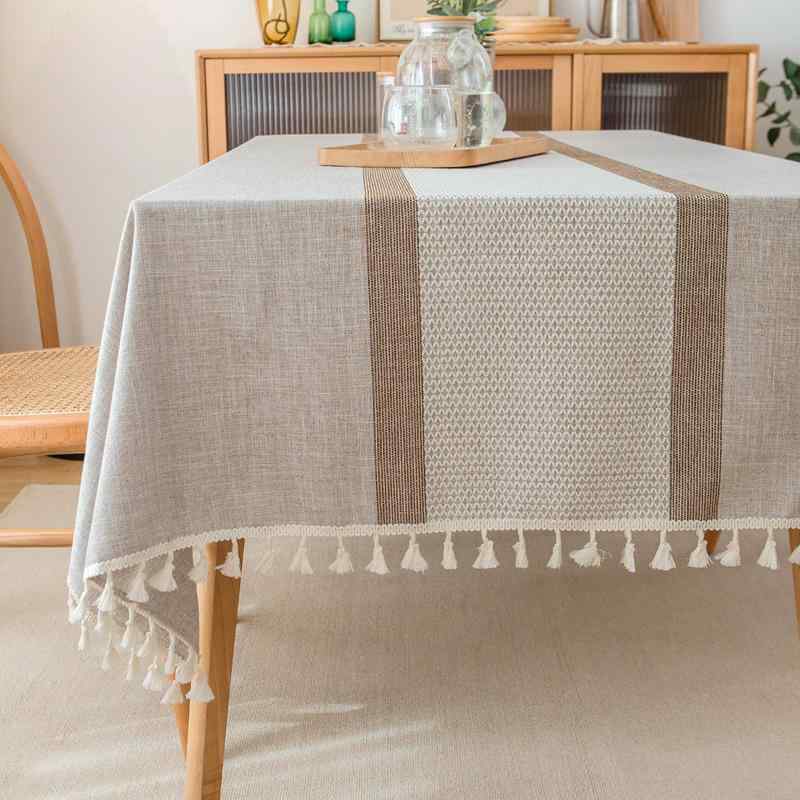 テーブルクロス 和風 モダン 長方形 正方形 綿麻風 混紡素材 耐熱 上質 ストライプ柄 ダイニングテーブ..