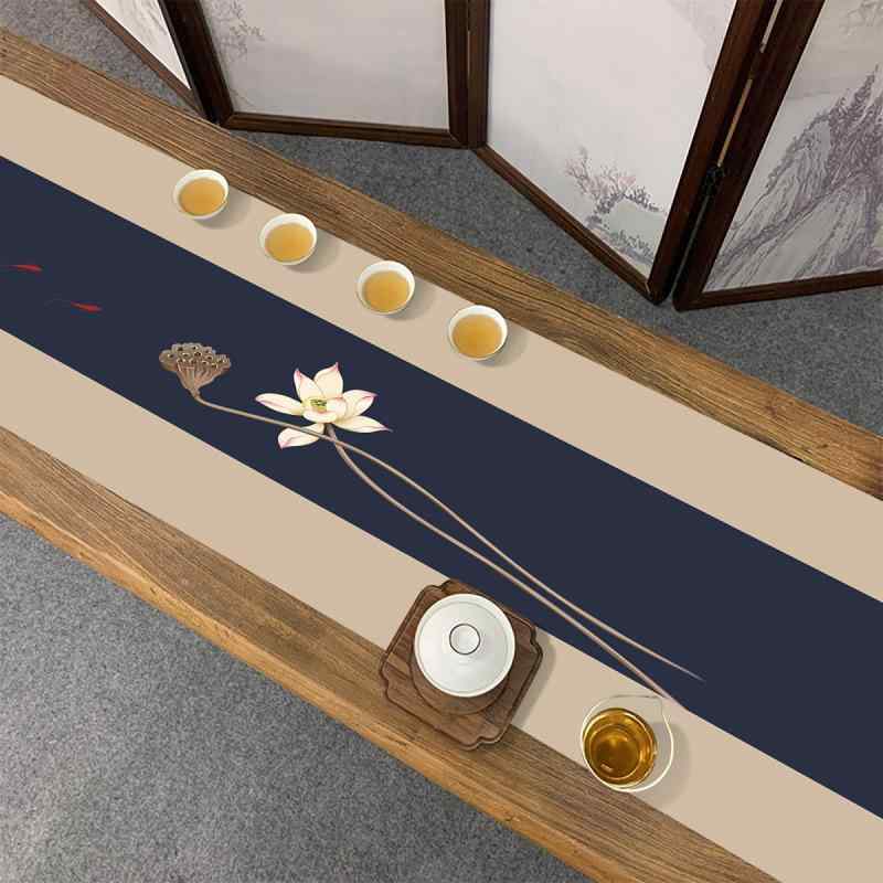 テーブルランナー テーブルマット 防水 撥水加工 耐熱 断熱 タッセル付き ティーテーブル用 モダンチャイニーズ 手描き 古風柄 植物柄 花柄 ロングタイプ おしゃれ インテリア雑貨