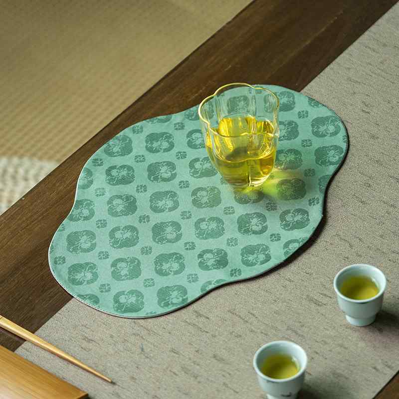 茶マット ミニテーブルランナー リバーシブル 防水 耐熱 速乾 海棠柄 錦織 和モダン アジアンテイスト おしゃれ 高級感 ファブリック製 お茶会 来客用(x2)