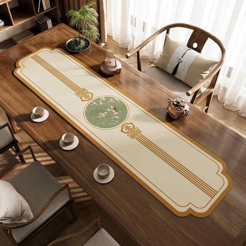テーブルクロス モダンチャイニーズ 禅風 茶席布 テーブルランナー ティーマット 高級感 上質 PVC製 撥水加工 防水 防油 防汚 滑り止め 耐熱 洗える お手入れ簡単 長方形 花柄 茶卓用