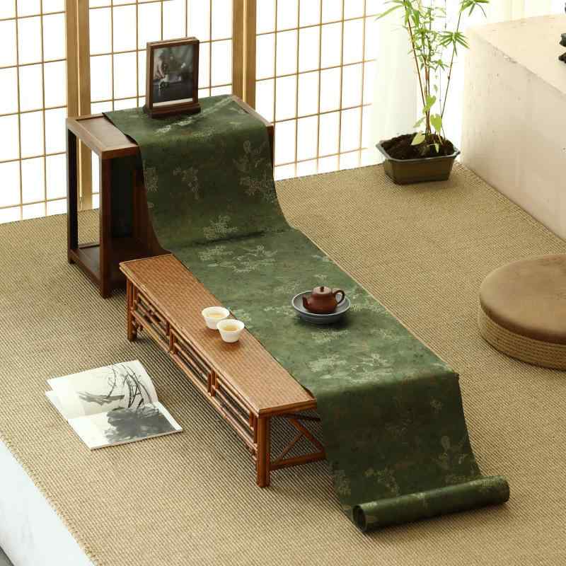 テーブルランナー ポリエステル製 両面防水 プリント柄 中華風 レトロ 禅テイスト 花柄 リーフ柄 家庭用 茶席 ティーマット テーブルセンター リビング 和モダン